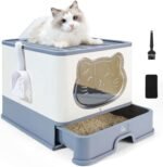 Fully Enclosed Cat Litter Box with Lid, Foldable Extra Large Cat Toilet, Drawer Type Cat Litter Tray with Plastic Scoop, Suitable for Cats Under 17.6Ib(8kg) - Image 2