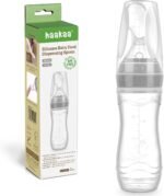 Haakaa Silicone Baby Food Dispensing Spoon Feeder 4oz - Infant Squeeze Cereal Feeder, Baby Fresh Food Feeder, Feed Bottle for Puree, Solid Baby Food, BPA Free, 4m+ Babies – Grey - Image 2