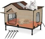 Heated Cat House for Outside in Winter, Weatherproof & Insulated Large Cat Shelter with Heated Cat Bed and 2 Safe Escape Doors for Multiple Stray/Feral Cats(Wood-Grain, 27.6"x19.3"x21.3") - Image 2