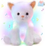 Houwsbaby LED Musical Stuffed Kitty Floppy Singing Light Up Cat Plush Toy Lullaby Animated Soothe Glowing Birthday Gifts for Kids Toddlers, White, 29cm - Image 2