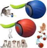 Interactive Cat Toys for Indoor Cats,2pcs Speedy Tail 2.0 Cat Toy,Two Speed Smart Automatic Cats Toy Moving Ball with Tail,Small to Medium Breed, with USB Rechargeable(Red&Blue) - Image 2