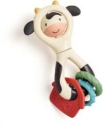 Itzy Ritzy Spinner Rattle Toy – Cow Design Sensory Teething Rattle Includes Spinning Face, Clicks, Rattles & Textured Teethers; Designed for Ages 3 Months and Up (Cow) - Image 2