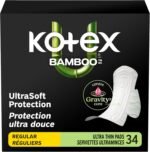 Kotex Bamboo Ultra Thin Pads with Wings, Regular Absorbency, 34 Count (Packaging May Vary) - Image 2