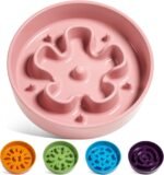 LE TAUCI Ceramic Slow Feeder Dog Bowls Small Breed, 0.6 Cups Dog Food Dish for Fast Eaters, Puzzle Bowl for Small Dogs and Cats,Bloom Pink - Image 2
