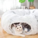 LUCKITTY Warm Fluffy Plush Cat Dog Tunnel Bed Under Christmas Tree Big Tube Playground Toys 3 FT Diameter Longer Crinkle Collapsible 3 Way, for Indoor Cat Kitty Kitten Puppy Rabbit Ferret White - Image 2