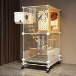 Large Bird Cage for Parrots/Cockatiels/Budgies with Acrylic Doors & 4 Casters, Wide White Birdcage Includes Perch/Feeder/Swing/Detachable Drawer for Outdoor/Indoor Conures & Parakeets (36x36x82cm) - Image 2