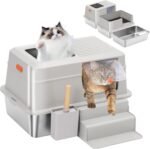 Large Top Entry Stainless Steel Litter Box with Lid,for Large Cats, with Removable Lid, Pedal and Scoop. Odor-Free, Easy to Clean, Anti-Urine Leakage, for Big/Multiple Cats (Grey) - Image 2