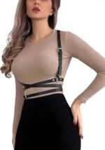 Leather Harness for Women Fashion Goth Chest Pu Black Harness Top Body Punk Belt Adjustable Waist Belts Rave Cosplay Halloween Accessories(Fits Waist 25-30in) - Image 2