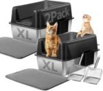 Marchul 2 Pack Stainless Steel Cat Litter Box with Litter Scoop Holder, XL Litter Boxes with Metal Scoop, Litter Mat, Easy to Clean for Indoor Big Cats,High Sides, Multicat Home,Anti-Urine Leakage - Image 2