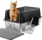 Marchul Stainless Steel Cat Litter Box with High Walls & Metal Scoop/Mat/Scoop Holder, XL Large for Multi-Cat Homes, Anti-Urine Leakage for Heavy Flow Cats - Image 2