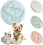Melamine Cat Slow Feeder Bowl - Floral Maze Cat Food Dish - Flat Plate for Dry & Wet Food - Cute Kitten Bowl - Dishwasher Safe - 6.3'' W x 1'' H - 5.5 oz (160g) - Blue - Image 2