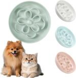 Melamine Cat Slow Feeder Bowl - Floral Maze Cat Food Dish - Flat Plate for Dry & Wet Food - Cute Kitten Bowl - Dishwasher Safe - 6.3'' W x 1'' H - 5.5 oz (160g) - Green - Image 2