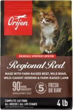 ORIJEN Grain Free High Protein Premium Dry Cat Food Regional Red Recipe 4lb Bag - Image 2