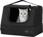 PETSFIT Portable Cat Litter Box - Removable and Washable 2-Layer Leak-Proof Lining, Scratch-Resistant Fabric with Sturdy Support Frame (Solid Black（with lid）, 43 cm Lx33 cm Wx33 cm H) - Image 2