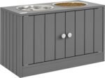 PawHut Elevated Dog Bowls for Large Dogs Pet Feeding Station with Stand, Storage, 2 Stainless Steel Food and Water Bowls, Grey, 23.6" x 11.8" x 14" - Image 2