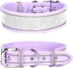 Rhinestone Dog Collar, Dazzling Sparkling Soft Suede Reflective Large Dog Collar Crystal Diamond Collar for Medium & Large Dogs (L:19-23", Purple) - Image 2