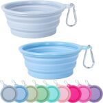 SLSON Collapsible Dog Bowl, 2 Pack Macaron Color Foldable Travel Dog Feeder Bowl Portable Silicone Pet Food Water Dish for Dogs Cats Camping Hiking (Macaron Blue and Light Grey) - Image 2