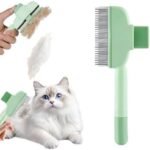 Self Cleaning Pet Hair Removal Comb, Pet Comb with Long Short Stainless Steel Metal Teeth, Cat Grooming Brush, Pet Grooming Supplies for Cat, dog (Green) - Image 2