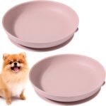 Silicone Dog Bowl Set of 2 No Spill Puppy Food & Water Dish Less Mess Cat Dry Food Plates with Suction Cup Non-Tippable Feeding Wet Food Bowls for Small & Medium-Sized Pets (Round Pink) - Image 2