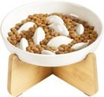 Slow Feeder Cat Bowl with Stand, Ceramic Slow Eating Cat Bowl with Higher Edges Fish Pool Design Elevated Cat Food Bowl for Dry and Wet Food Anti-Vomiting Cat Puzzle Feeder for Healthy Eating Diet - Image 2