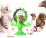 Spinning Cat Windmill Toy – Light-Up Cat Scratcher & Self-Grooming Spinner with Suction Cup – Interactive Cat Toy with Spring Bounce Balls & Rotating Disc – Green Lucky Wheel Design - Image 2