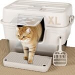 Stainless Steel Litter Box with Lid, XL Extra Large Litter Box for Big Cats, Enclosed Metal Litterboxes High Sided with Handles, Easy Cleaning Anti-Urine Leakage, Mat & Filter Pedal & Scoop, Beige - Image 2