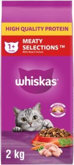 WHISKAS Meaty Selections Adult Dry Cat Food With Real Chicken, 2kg bag - Image 2