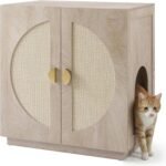 unipaws Tall Cat Litter Box Enclosure with Shelves, Hidden Litter Box Cover for Tall or Top Entry Litter Box, Kitty Enclosed Litter Box Cabinet, Cat Box Furniture - Image 2